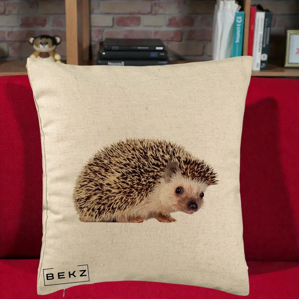 Perna Decorativa Arici Fotorealist, 40x40 cm, Bej, Husa Detasabila, Perna Inclusa, BEKZ®