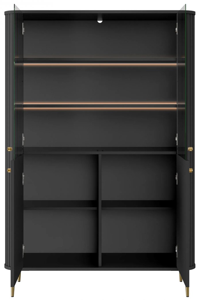 Vitrină cu patru uși Vesper 103 cm - negru / picioare aurii