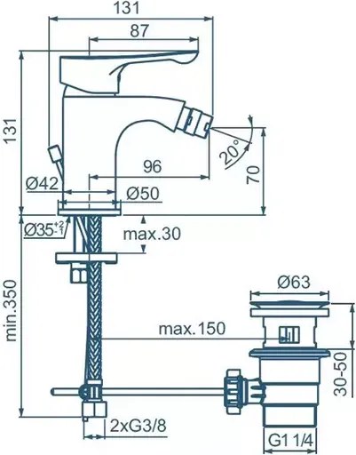 Baterie bideu Ideal Standard Alpha finisaj crom lucios monocomanda