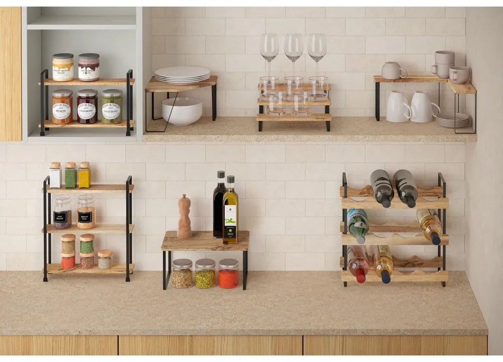 Raft suplimentar negru mat/în culoare naturală pentru colț din lemn 25x25 cm York – Metaltex