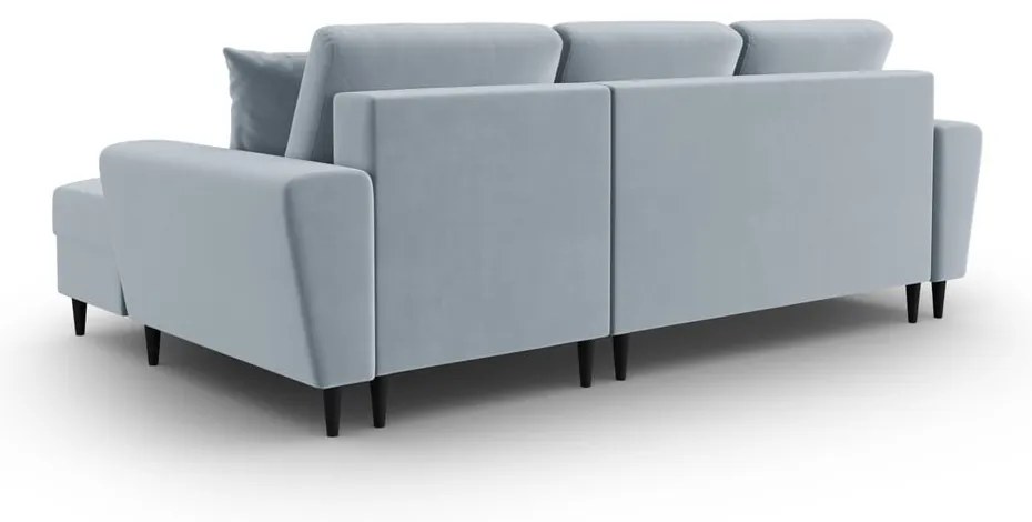 Colțar albastru deschis extensibil, cu spațiu de depozitare cu tapițerie din catifea (cu colț pe partea dreaptă, cu șezlong) Kyoto – Cosmopolitan Design