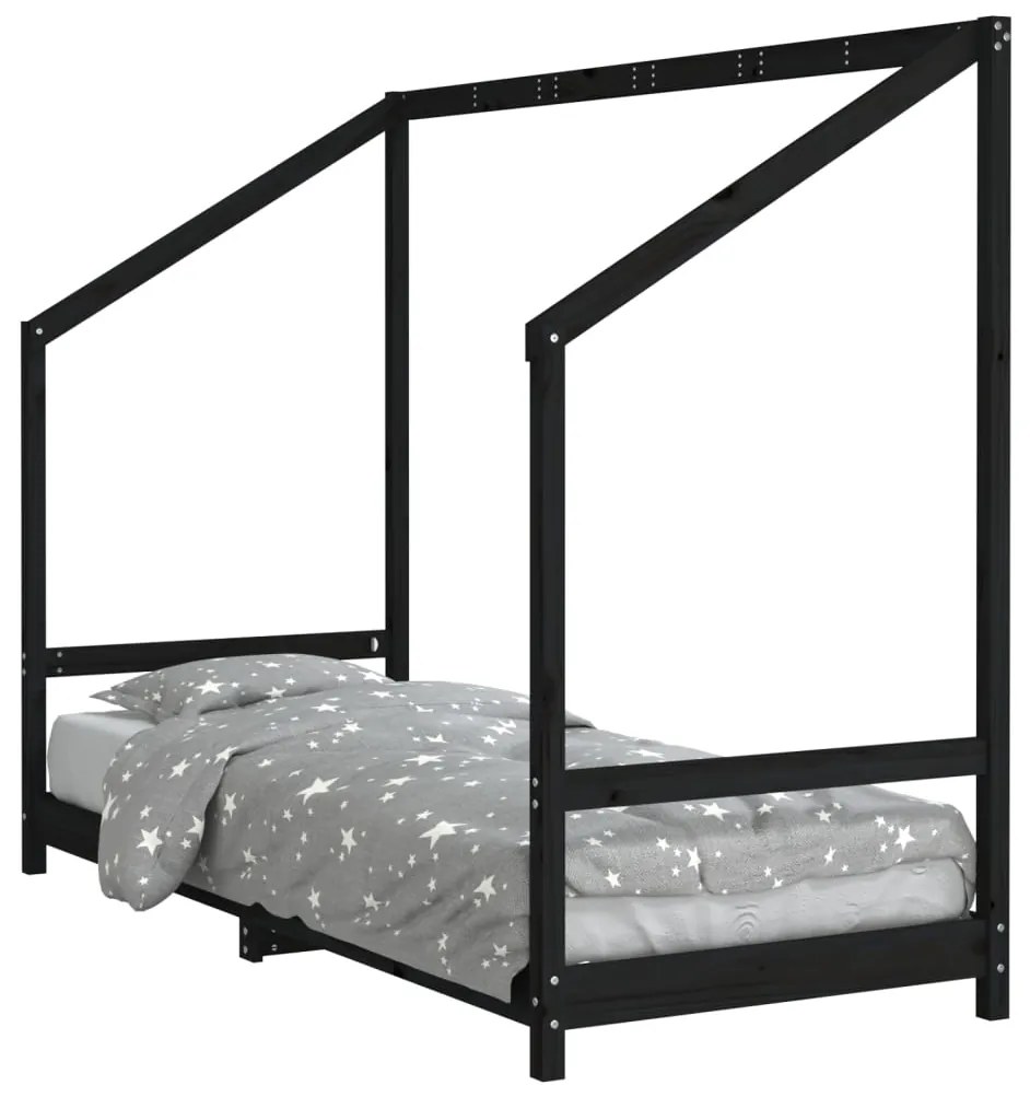 835702 vidaXL Cadru de pat pentru copii, negru, 80x200 cm, lemn masiv de pin