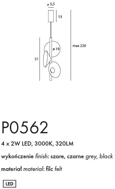 Lustra/Pendul LED design decorativ Puro negru/gri