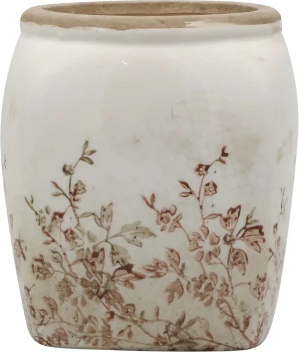 Ghiveci crem, din ceramica, cu motive florale, H15/D13.5cm, Chaville