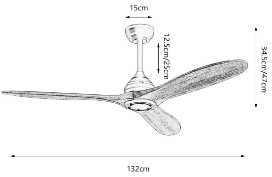 ZEVENTI - Ventilator de tavan LAURIA Wi‑Fi Tuya, negru/stejar, cu telecomandă