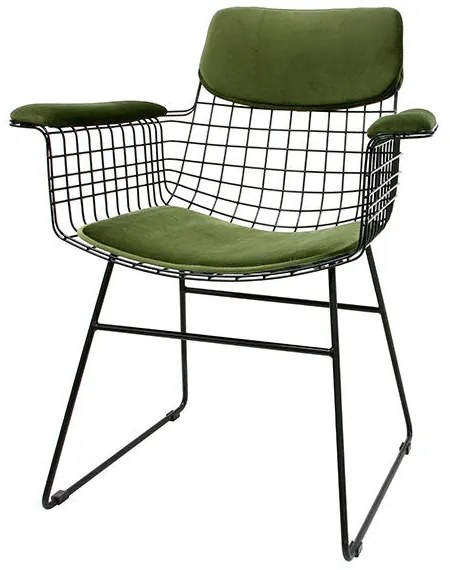 Set 4 perne verzi din catifea pentru sezut si spatar scaun cu manere HK Living