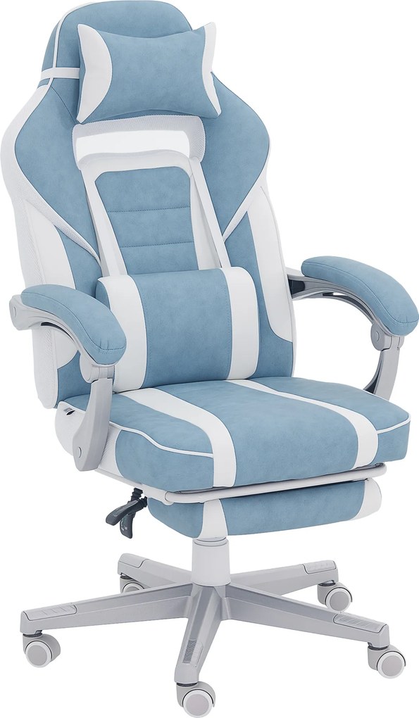 HOMCOM Scaun Gamer Rabatabil cu Înălțime Reglabilă Suport Retractabil pentru Picioare Suport Lombar și Tetieră Detașabilă Albastru | Aosom Romania