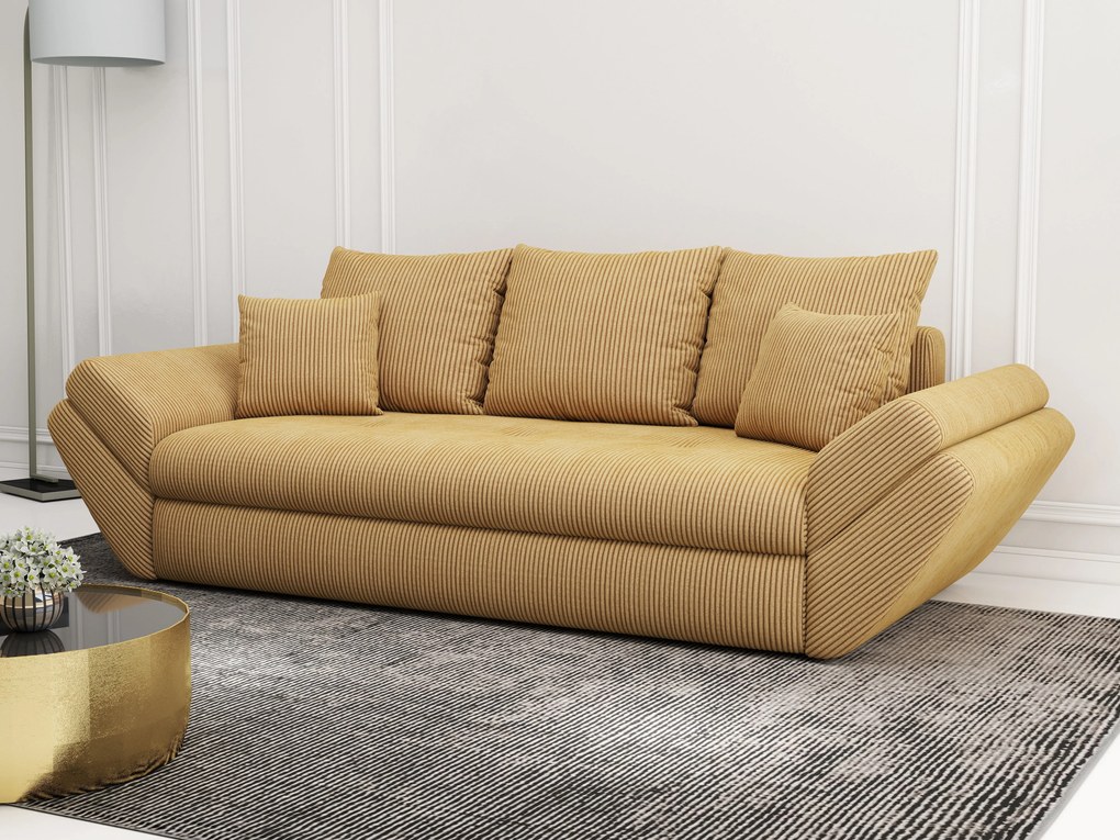 Canapea extensibilă dumonde cu ladă de depozitare si sezut confortabil din spuma high-density, Loana Zoom Mustar 250x100 cm
