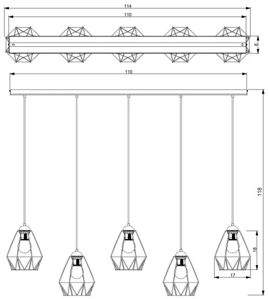 Lustră pe cablu BERGEN 5xE27/60W/230V neagră