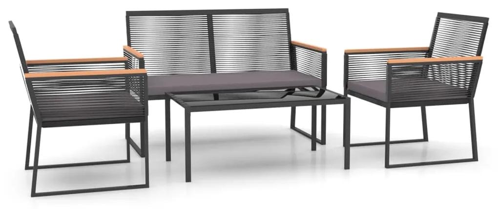 360092 vidaXL Set mobilier relaxare grădină, 4 piese cu perne, negru, oțel