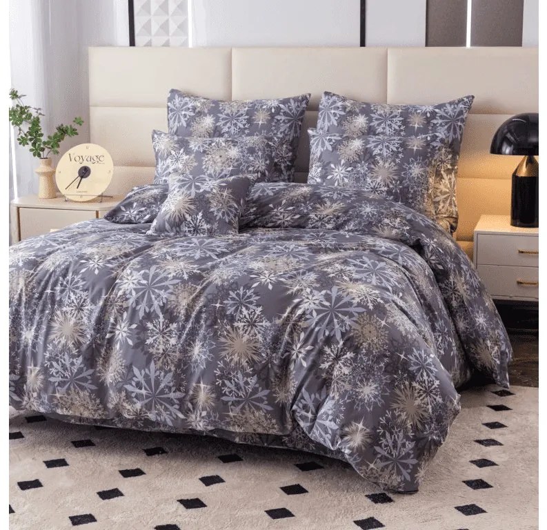Set 2 bucati lenjerie din microfibra SNOWFLAKE albastru-gri + cearsaf Jersey 180x200cm alb, pat dublu