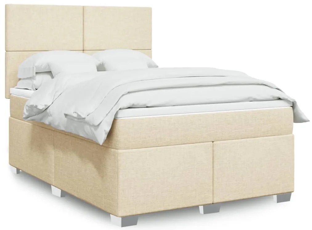 vidaXL Pat box spring cu saltea, crem, 140x200 cm, textil
