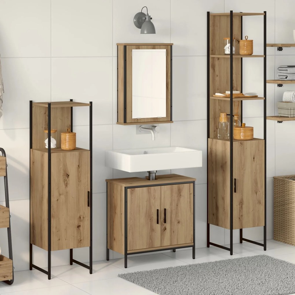 vidaXL Set de mobilier pentru baie 4 piese din lemn de stejar prelucrat