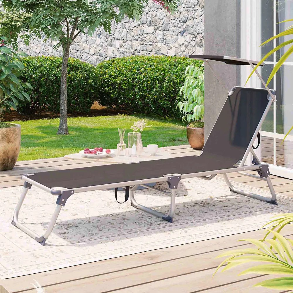 Șezlong de grădină MALIBU cu copertină reglabilă, 193x55x31 cm, gri SongmicsHome