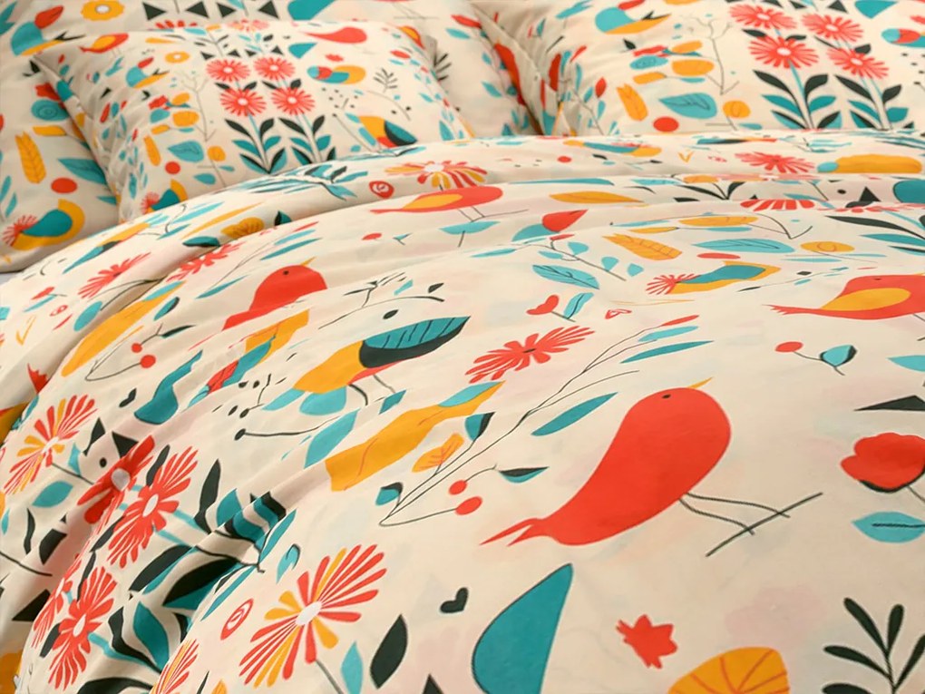 Lenjerie de pat din bumbac RETRO BIRD colorata Dimensiune lenjerie de pat: 2 buc 70 x 90 cm | 200 x 220 cm