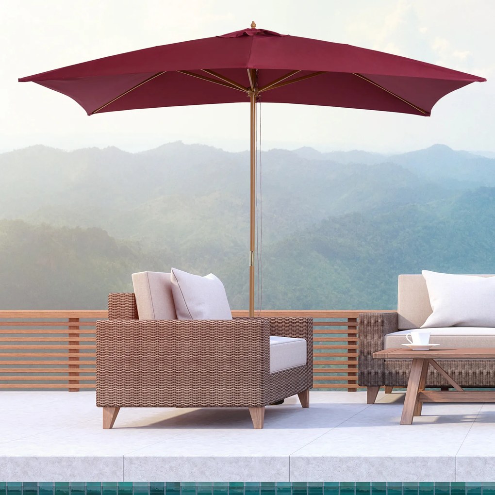 Umbrela din lemn Outsunny, bordo 2x3m | Aosom Romania