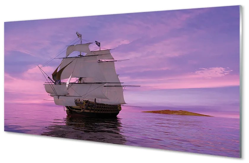 Tablouri acrilice cer violet navă de mare