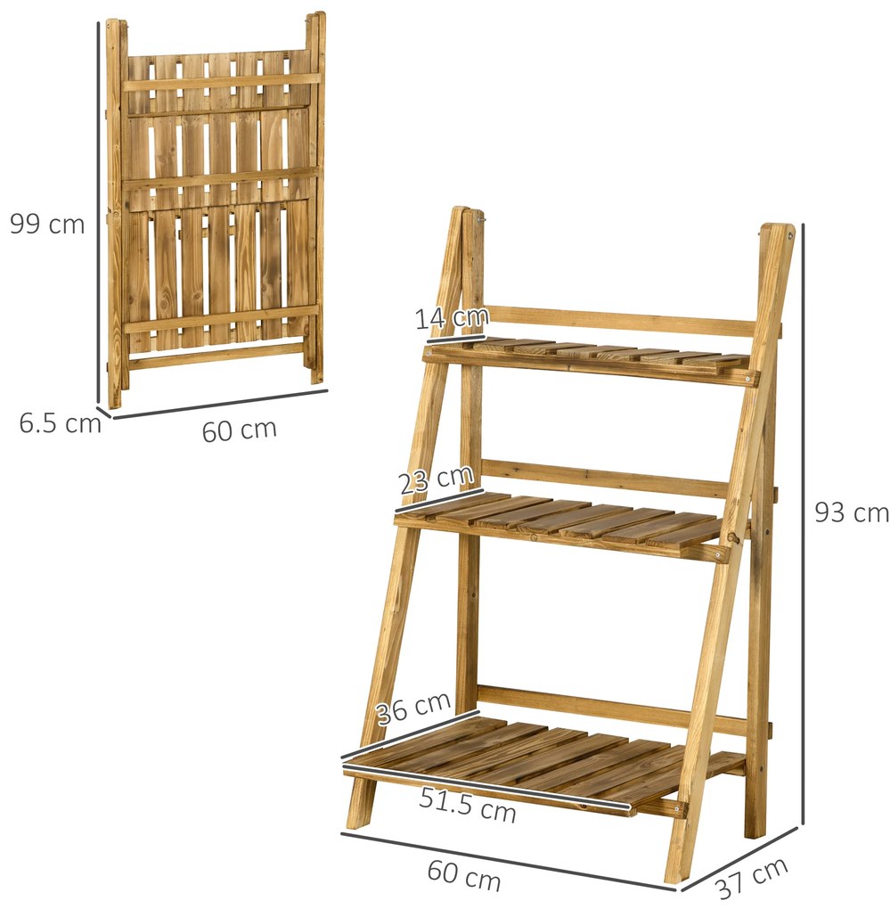 Outsunny Etajeră pentru plante în lemn formă piramidală, eșafodaj pliabil cu 3 rafturi 60 x 37 x 93 cm maro | Aosom Romania