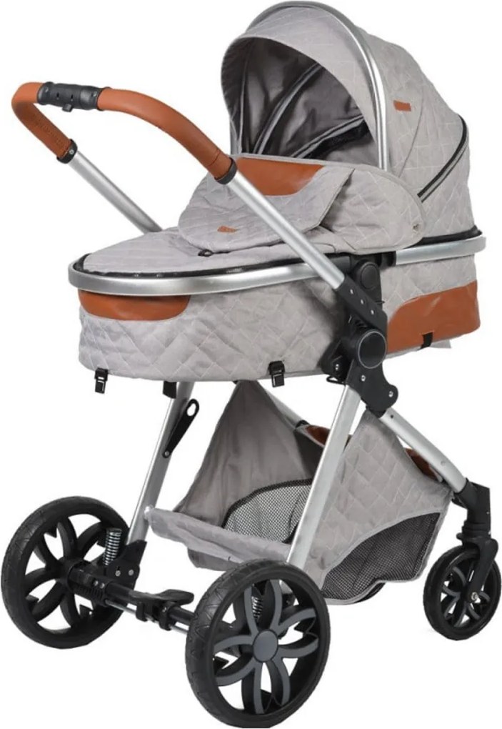 Carucior nou nascuti 2 in 1 NOVOKIDS™ Alma Gold PRO , Cu geanta bebe, Cadru Aluminiu , Amortizoare, Roti din cauciuc plin AVE, Landou, Modul sport,