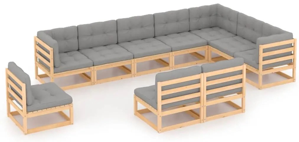 vidaXL Set mobilier grădină cu perne, 10 piese, lemn masiv de pin