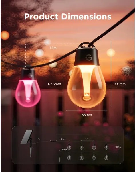 Govee - Ghirlandă solară LED RGBICW 8xLED/6W/5V Wi-Fi Matter IP67