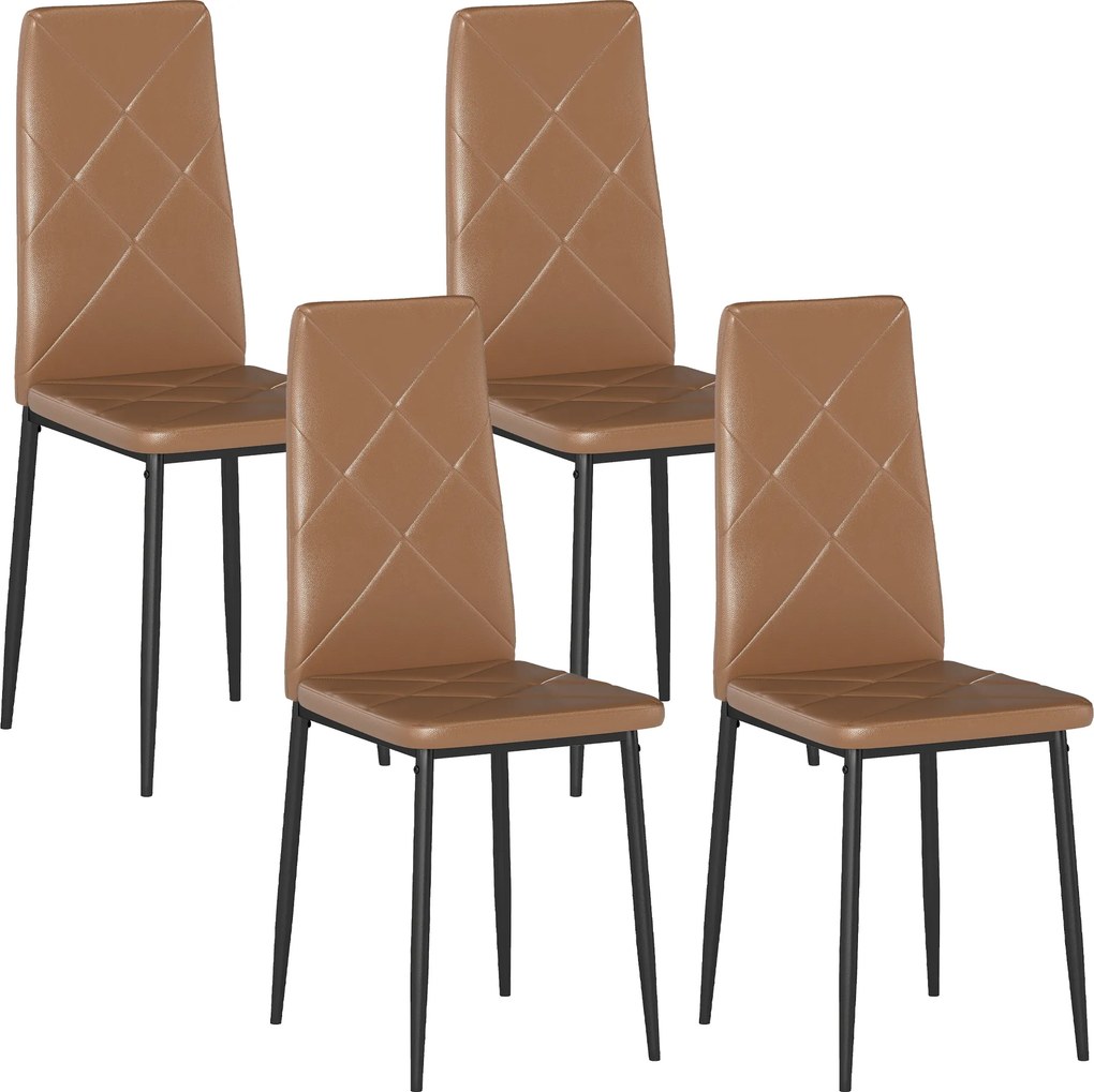 HOMCOM Set de 4 scaune de sufragerie cu spatar inalt, 41x50x97cm, maro | Aosom Romania