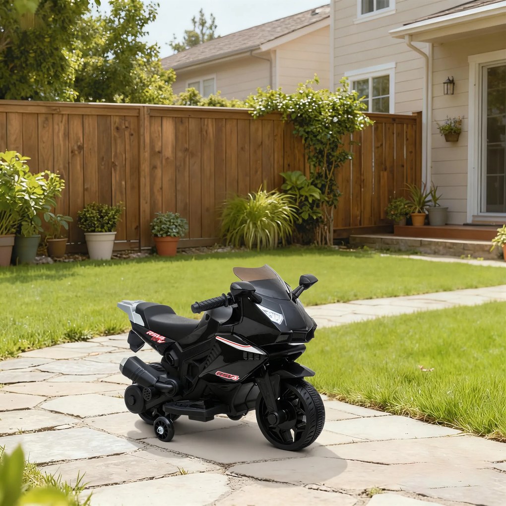 AIYAPLAY Motocicletă electrică pentru copii, claxon, faruri, funcție muzicală, 2,5 km/h, negru | Aosom Romania