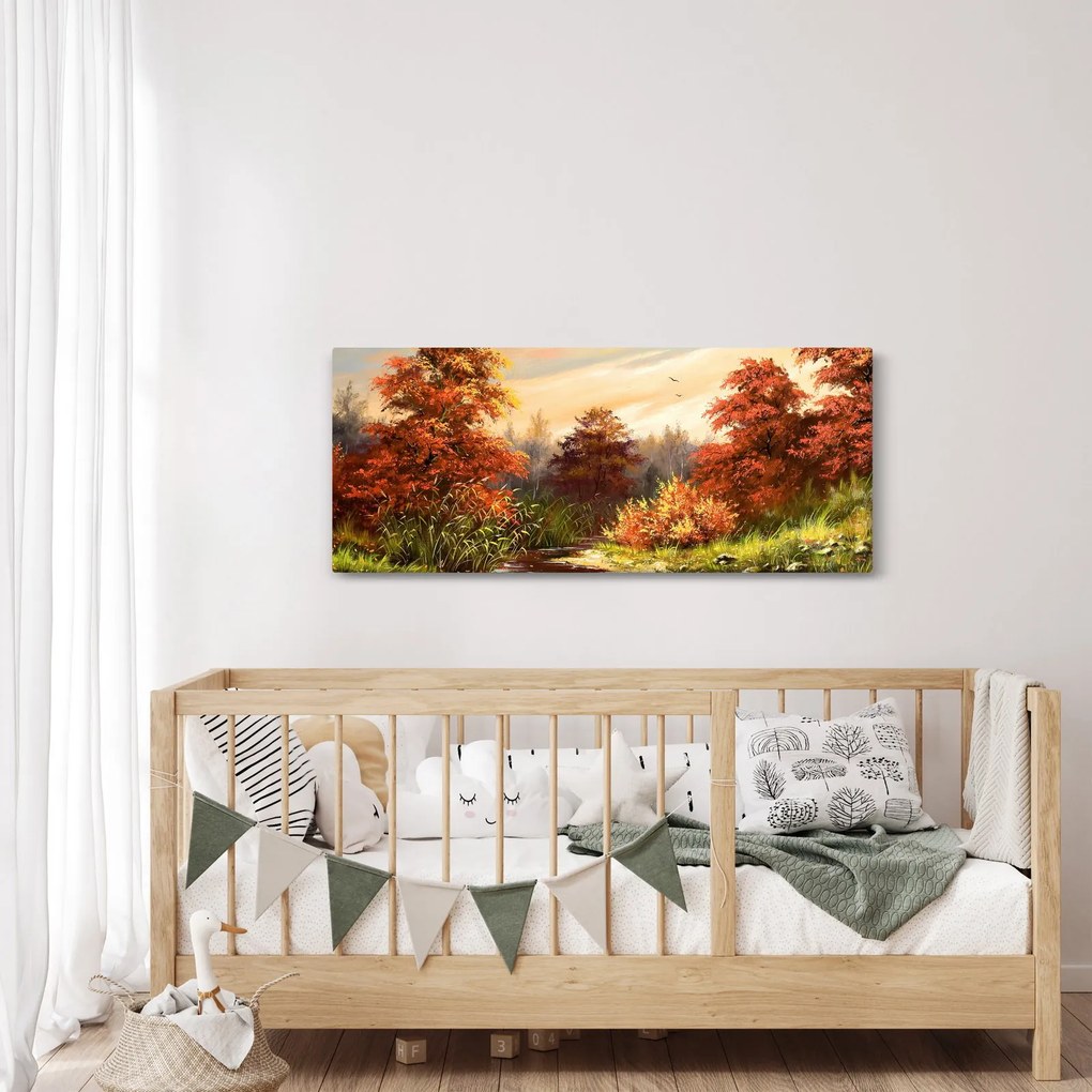 Tablou - Râu în peisaj de toamnă (120x50 cm)