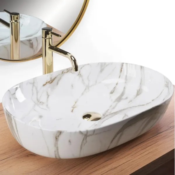 REA-U9656 - Lavoar CLEO pentru blat, 41 x 60,5 cm, ceramică/decor marmură