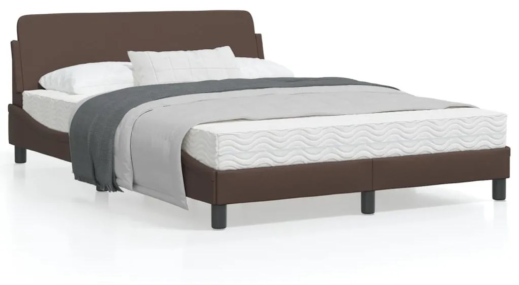 373180 vidaXL Cadru de pat cu tăblie, maro, 140x190 cm, piele ecologică