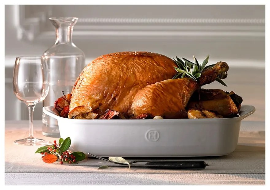 Vas dreptunghiular de ceramică pentru copt Emile Henry Ultime, 42,5 x 28 cm, crem