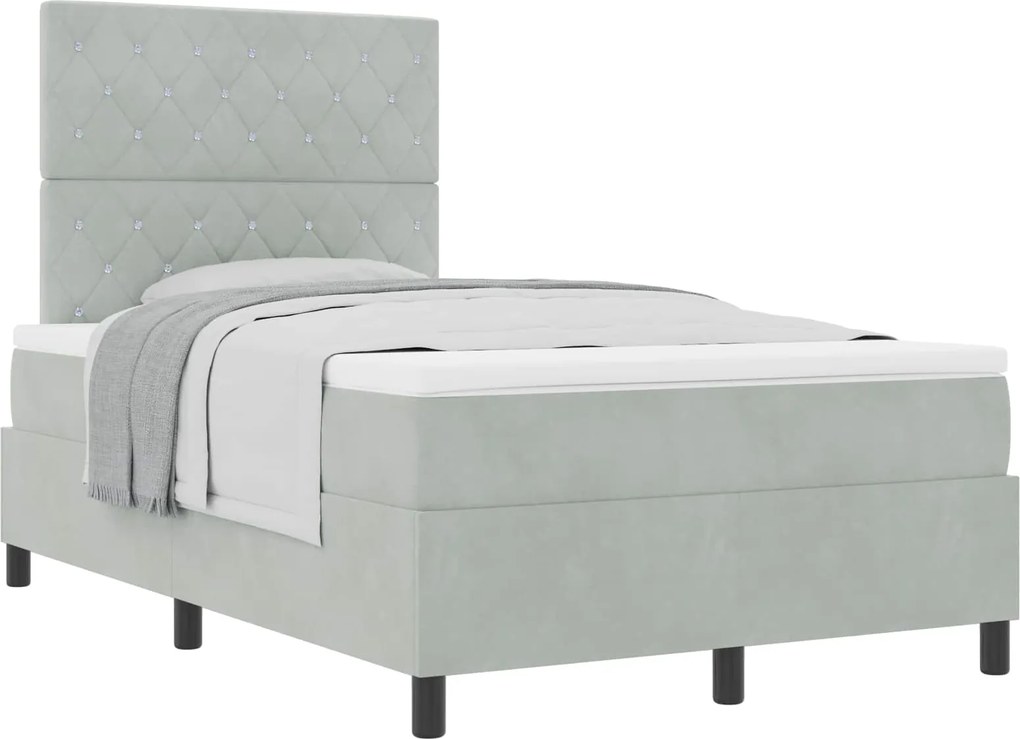 vidaXL Pat cu arcuri cu saltea Gri deschis 120 x 190 cm Catifea