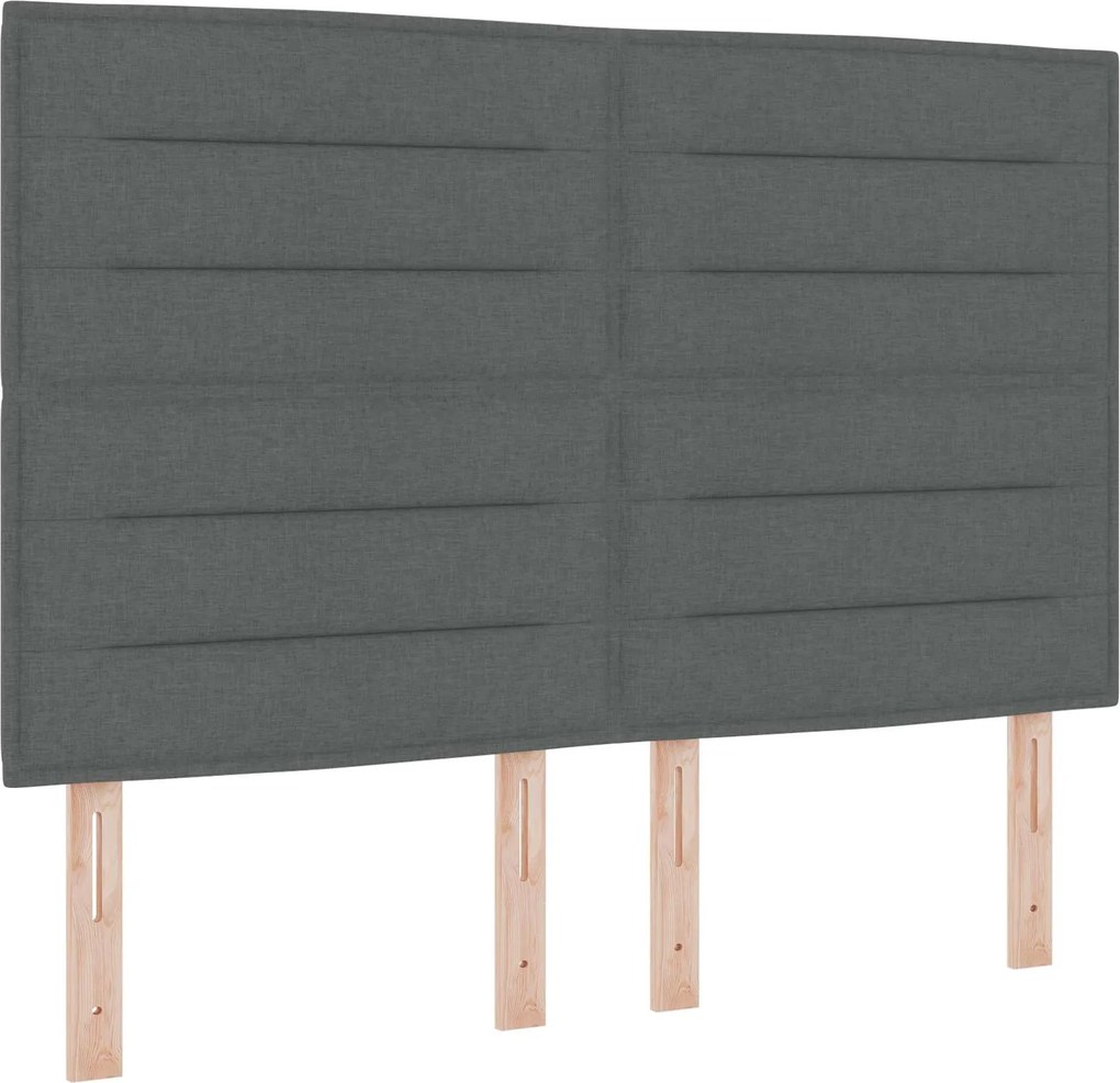 vidaXL Tăblie LED cu benzi LED cu headboard Gri închis 144 cm țesătură