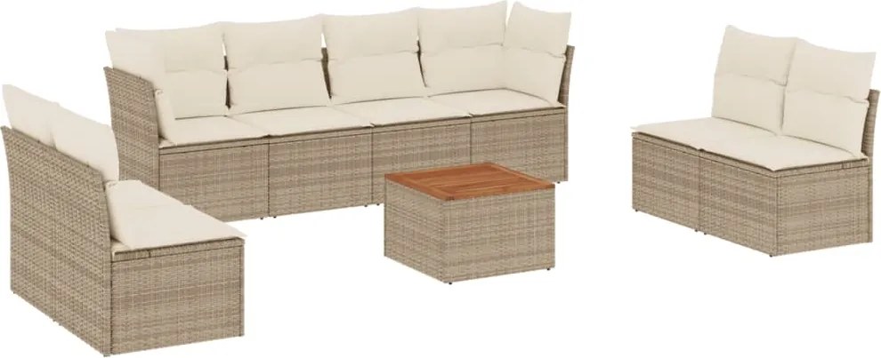 vidaXL Set canapele de grădină, 9 piese, cu perne, bej, poliratan