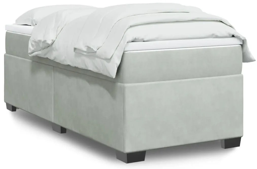 vidaXL Pat box spring cu saltea, gri deschis, 90x200 cm, catifea
