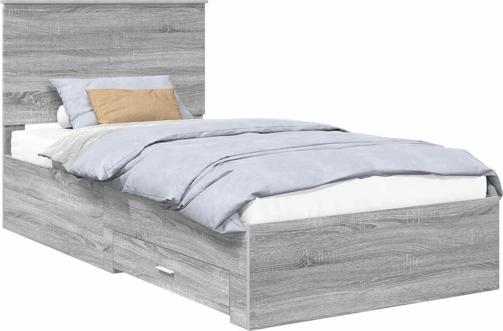 vidaXL Cadru de pat cu headboard Gri Sonoma 100 x 200 cm Lemn compozit
