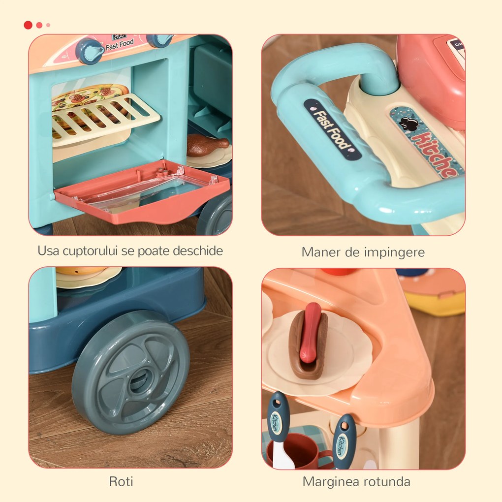 HOMCOM bucatarie de jucarie, copii 3-6 ani, 50 accesorii | Aosom Romania
