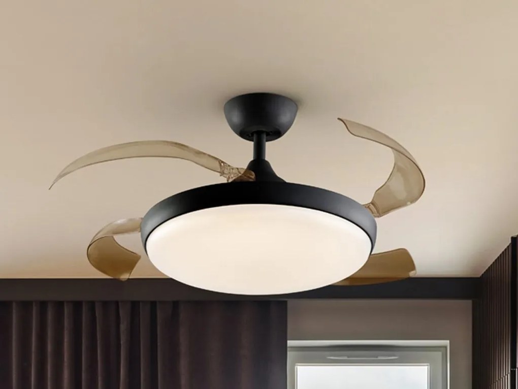 Lustra LED cu Ventilator si telecomanda, lame retractabile Venturi negru