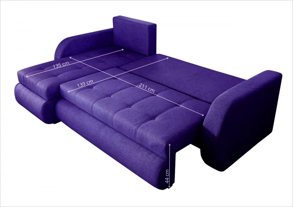 Coltar extensibil reversibil Genoa Purple 243x141x81 cm cu lada de depozitare