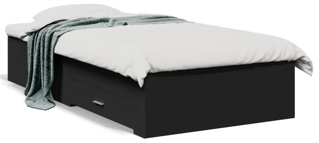 3280420 vidaXL Cadru de pat cu sertare, negru, 100x200 cm, lemn prelucrat
