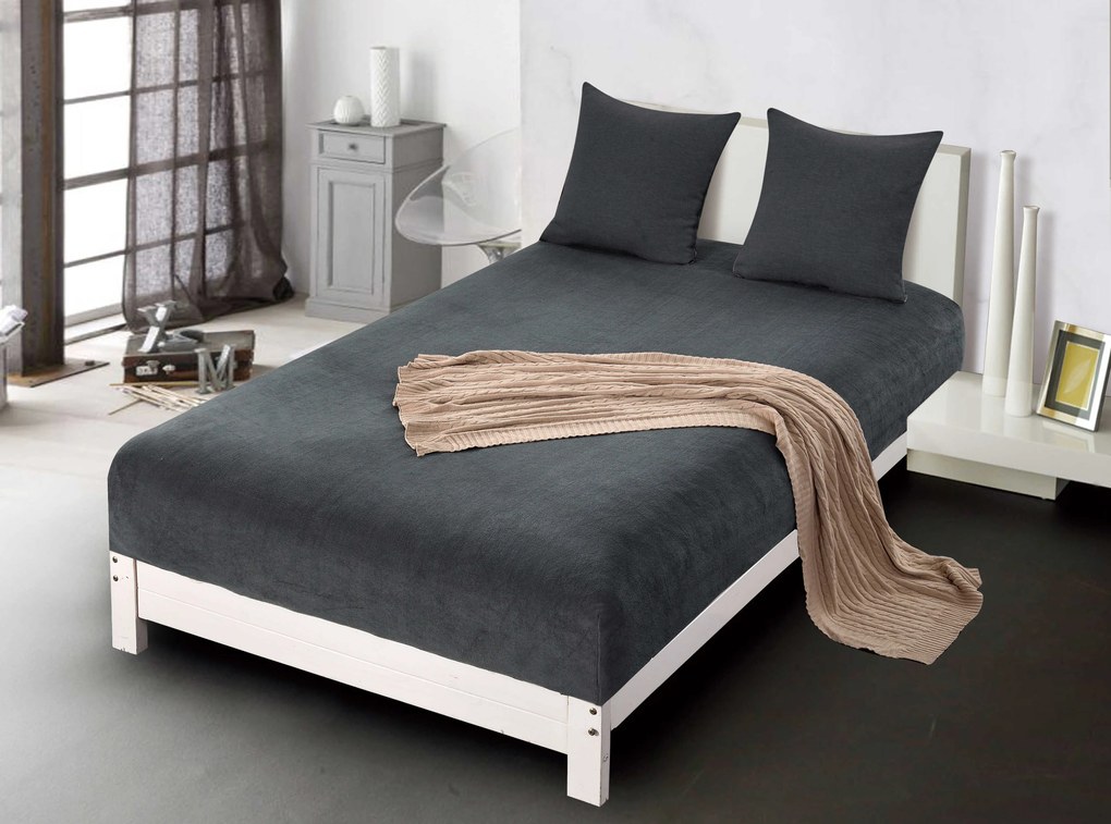 Cearsaf Cocolino microplus cu elastic NOLVIA 90x200 cm grafit