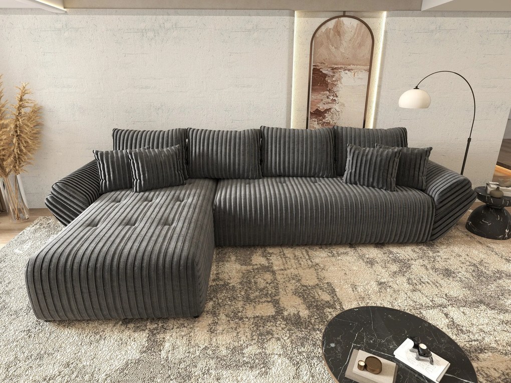 Colțar extensibil dumonde cu ladă de depozitare si sezut confortabil din spuma high-density, Berlin XL Ambience Grey 350x185 cm