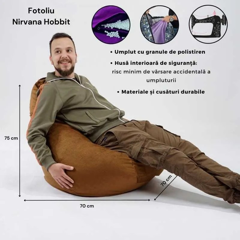 Fotoliu Nirvana Hobbit, Material Piele ecologica - Grey