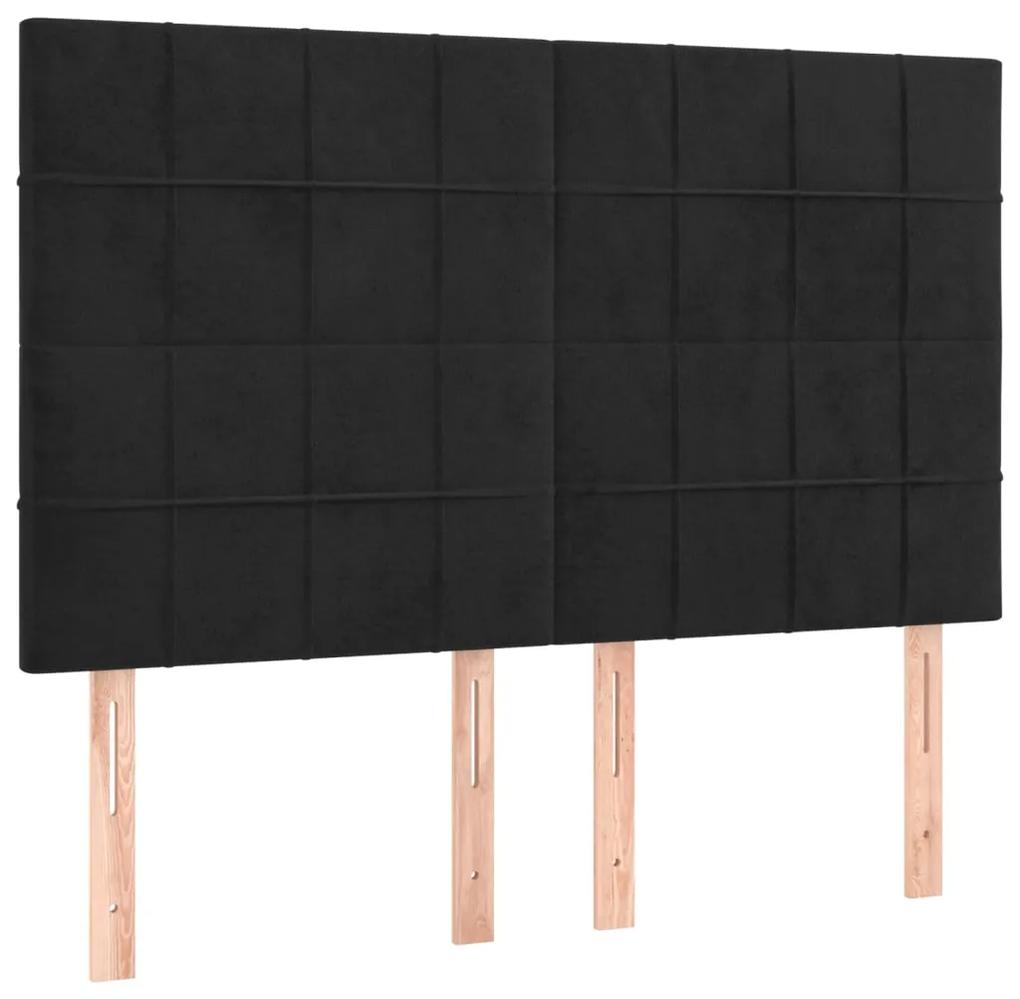 Pat box spring cu saltea, negru, 140x200 cm, catifea Negru, 140 x 200 cm, Cu blocuri patrate