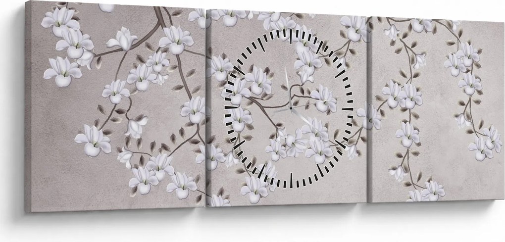 Tablou - Flori într-un peisaj gri (cu ceas) (90x30 cm)