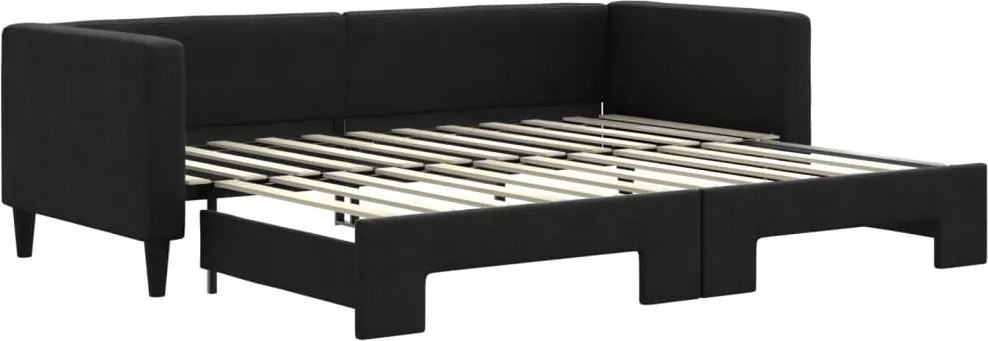 vidaXL Pat de zi cu extensie, negru, 80x200 cm, textil