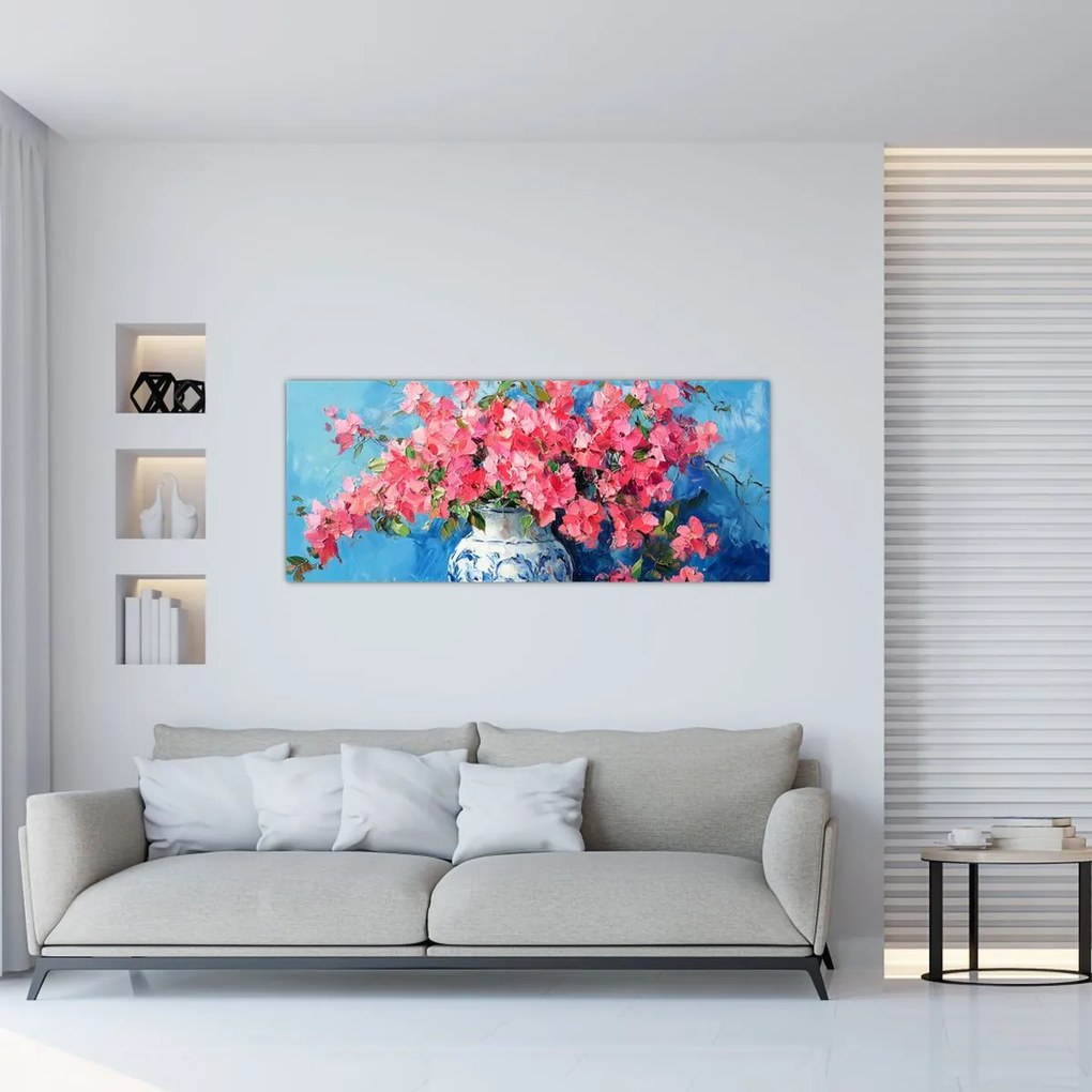 Tablou - Vază cu flori roz (120x50 cm)