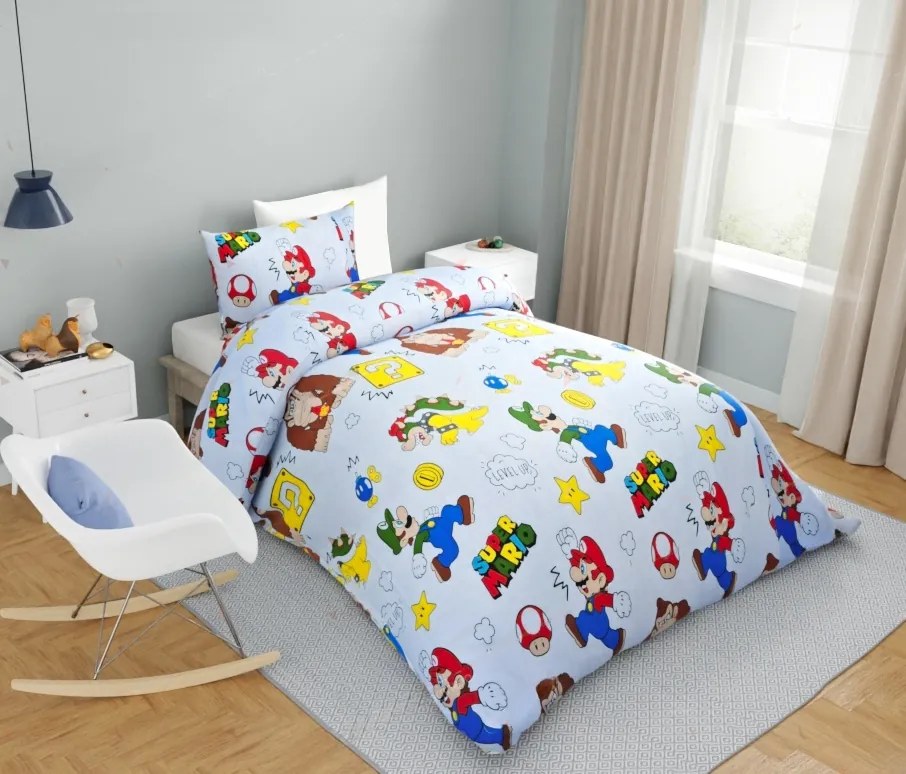 Lenjerie de pat copii bumbac Super Mario /160x200 cm / 3 piese
