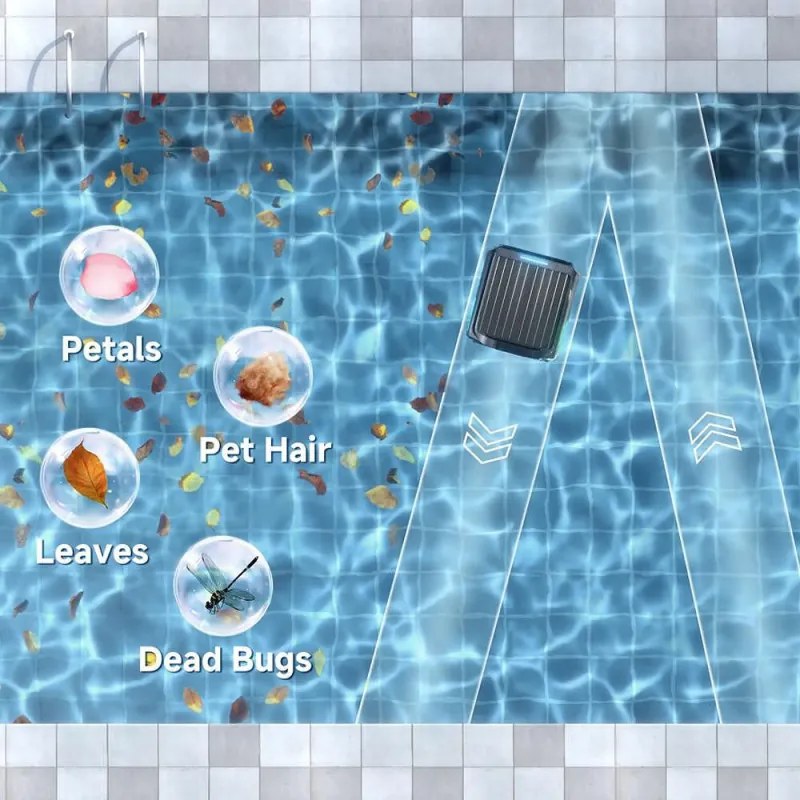 Skimer pentru curatarea suprafetei apei din piscine Wybot F1, Alimentare solara / DC, Pana la 8 ore, 7 l, Aplicatie mobila, Negru