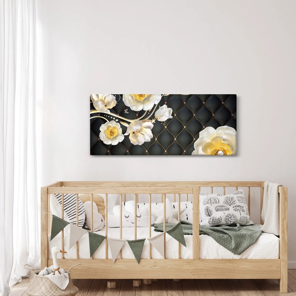 Tablou - Imagine cu flori de trandafir alb (120x50 cm)